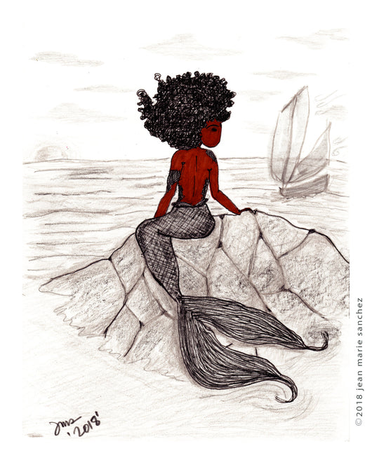 Mermaid-Black and White- Art Print