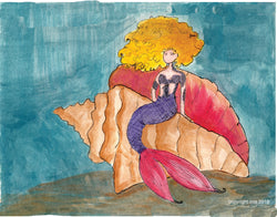 Mermaid in sea shell - Art Print